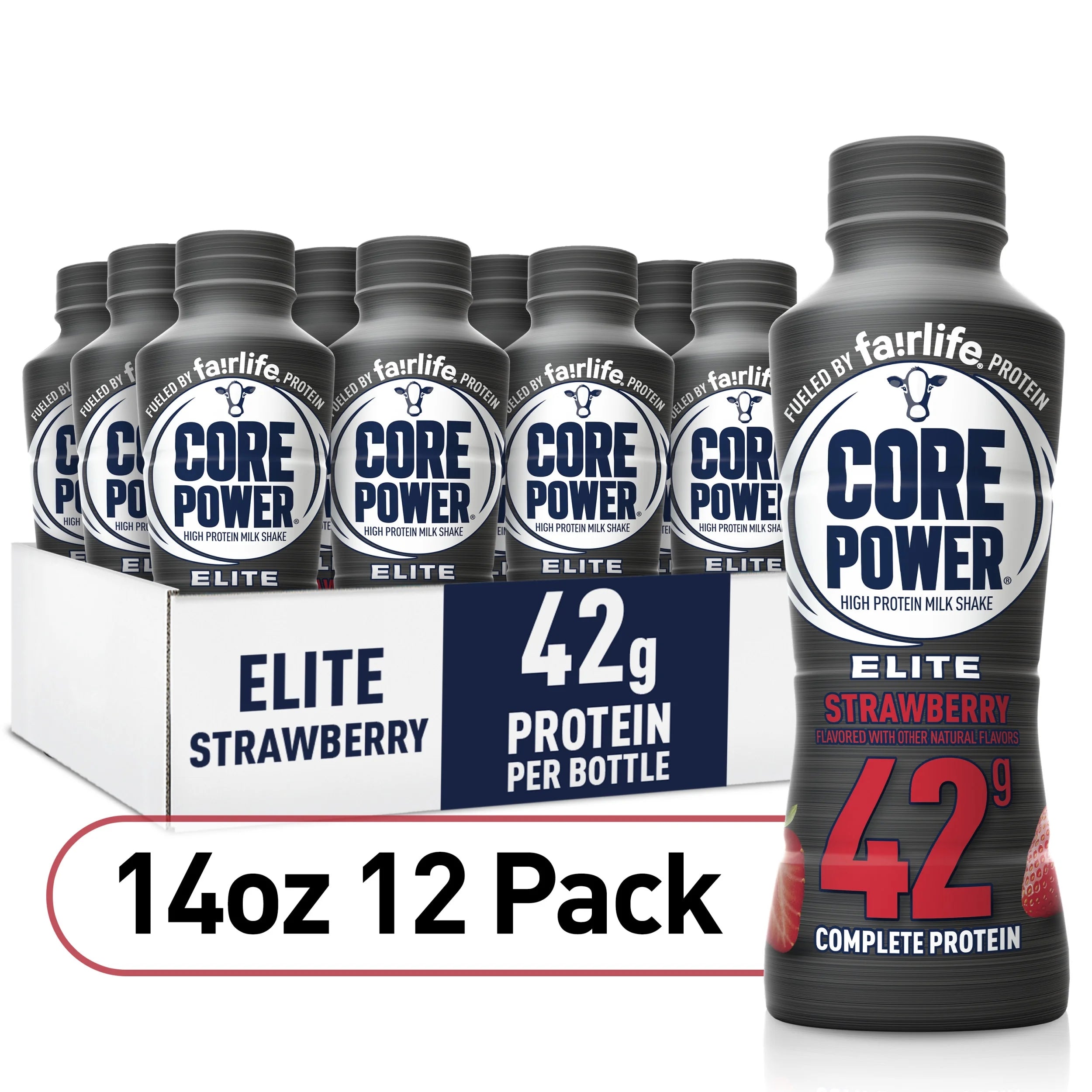 Core Power Elite High Protein Shake with 42g Protein by fairlife, Strawberry, 14 fl oz, 12 Count