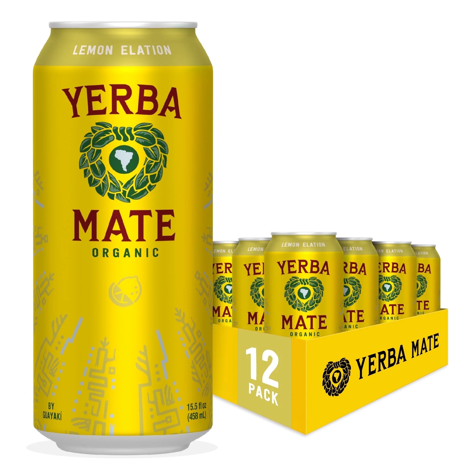 Guayakí Yerba Mate, Organic Energy Drink Alternative, Lemon Elation, 150mg Natural Plant Based Caffeine, Better for You Energy & Focus, No Jitters or Crash, 15.5 Oz