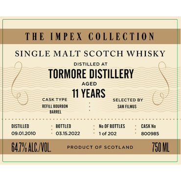 The Impex Collection Tormore Distillery 11 Year Old Cask No 800985