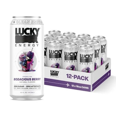 Product - Lucky Energy Drink, Sugar Free, Bodacious Berry, 16 fl oz Cans, 12 Pack, with Maca, Ginseng, Taurine, and 200mg Caffeine