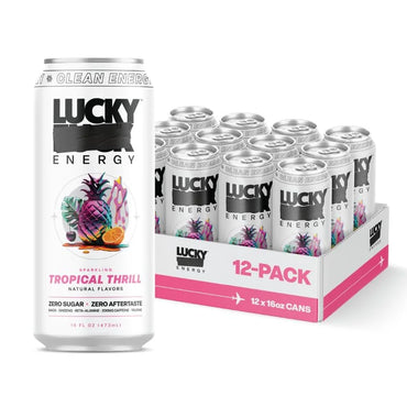 Product - Lucky Energy Drink Tropical Thrill, 16 fl oz Can, Zero Sugar, with Caffeine, Electrolytes, Beta-Alanine, and B Vitamins