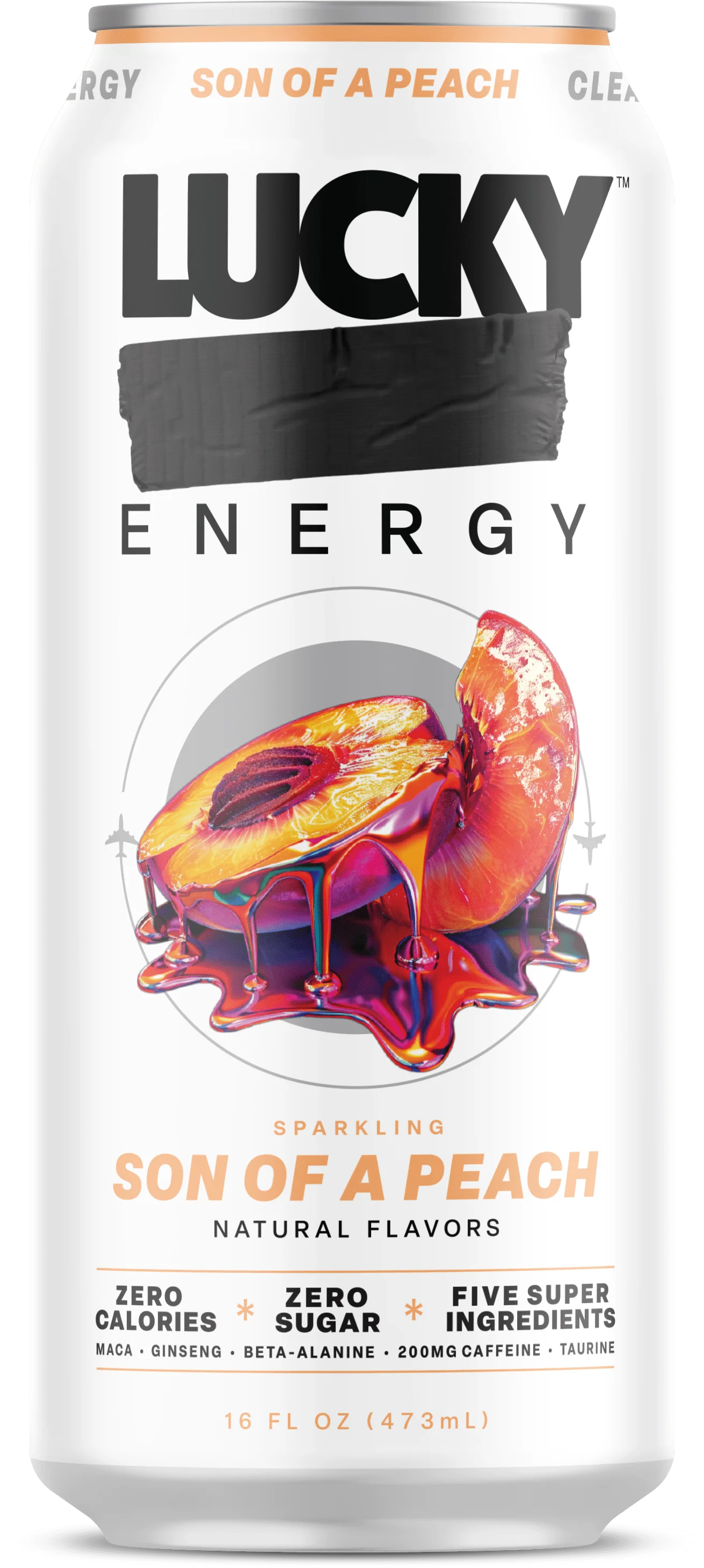 Lucky Energy Son of a Peach, 16 fl oz Can – Sparkling Energy Drink with Caffeine, B Vitamins, and Electrolytes, Zero Sugar