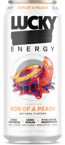 Product - Lucky Energy Son of a Peach, 16 fl oz Can – Sparkling Energy Drink with Caffeine, B Vitamins, and Electrolytes, Zero Sugar