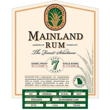Product - Mainland Rum 7 Year Georgia Rum