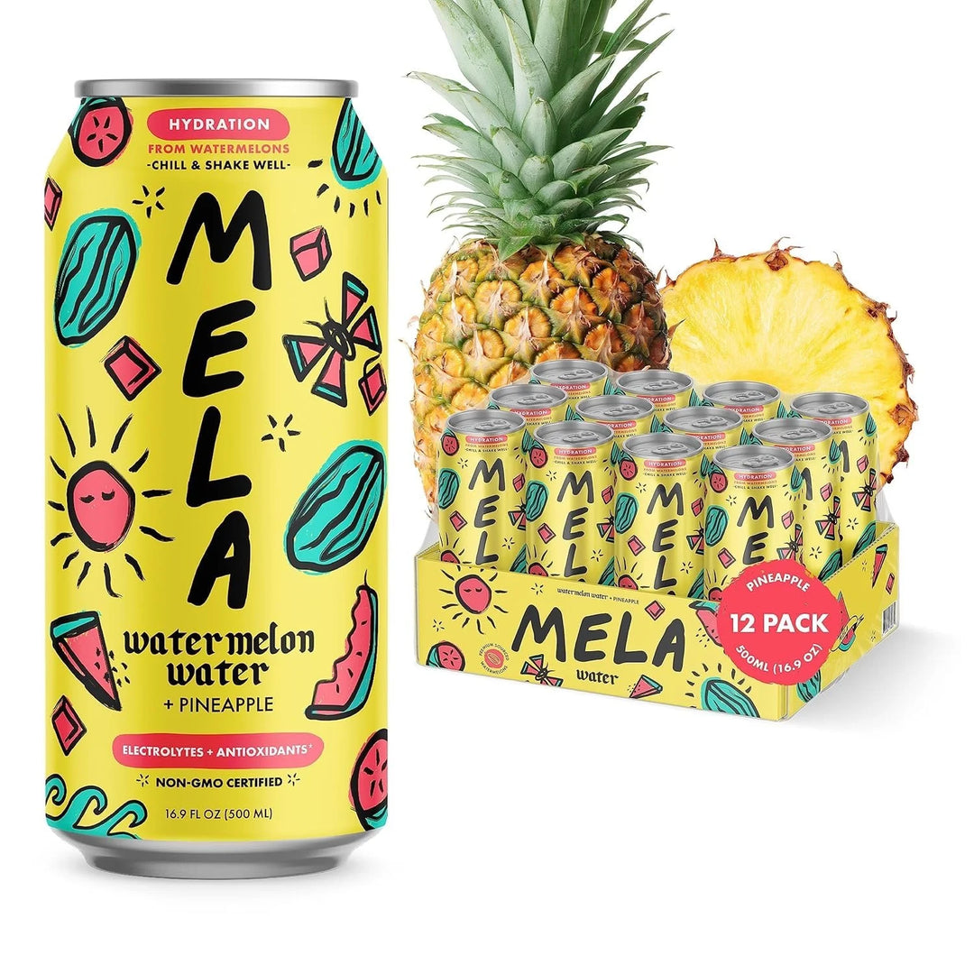Mela Water Watermelon Juice Drink, with Electrolytes, Antioxidants &amp; Vitamin C, Pineapple Flavor, 16.9 fl oz Bottles, 12 Pack, Liquid Beverage
